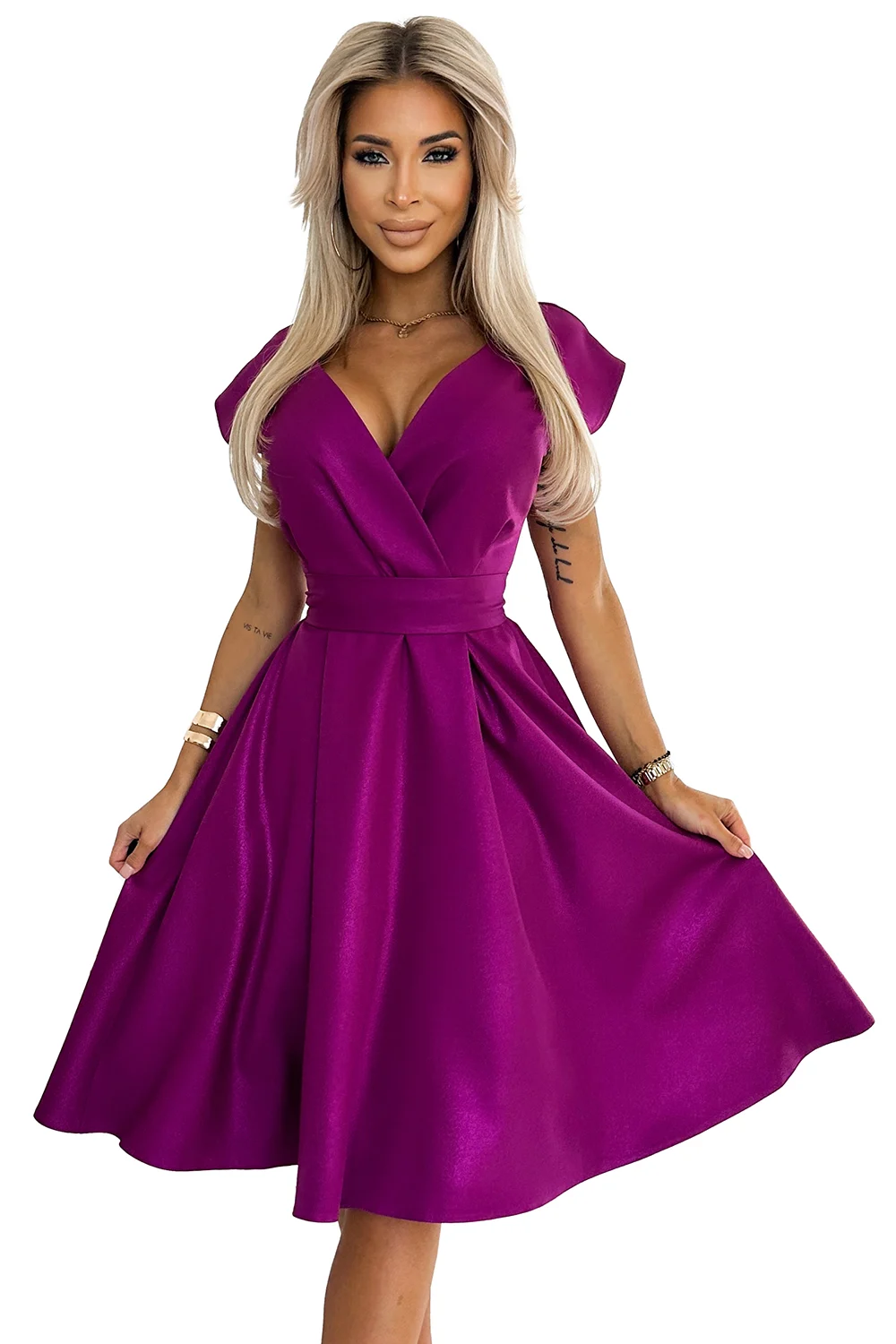 Rochie Dama Dungi, Lejera, Numoco, Fucsia de Seara Marimi Mari - imagine 7