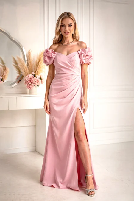 Rochie Dama Maxi, Floral, Bicotone, Roz