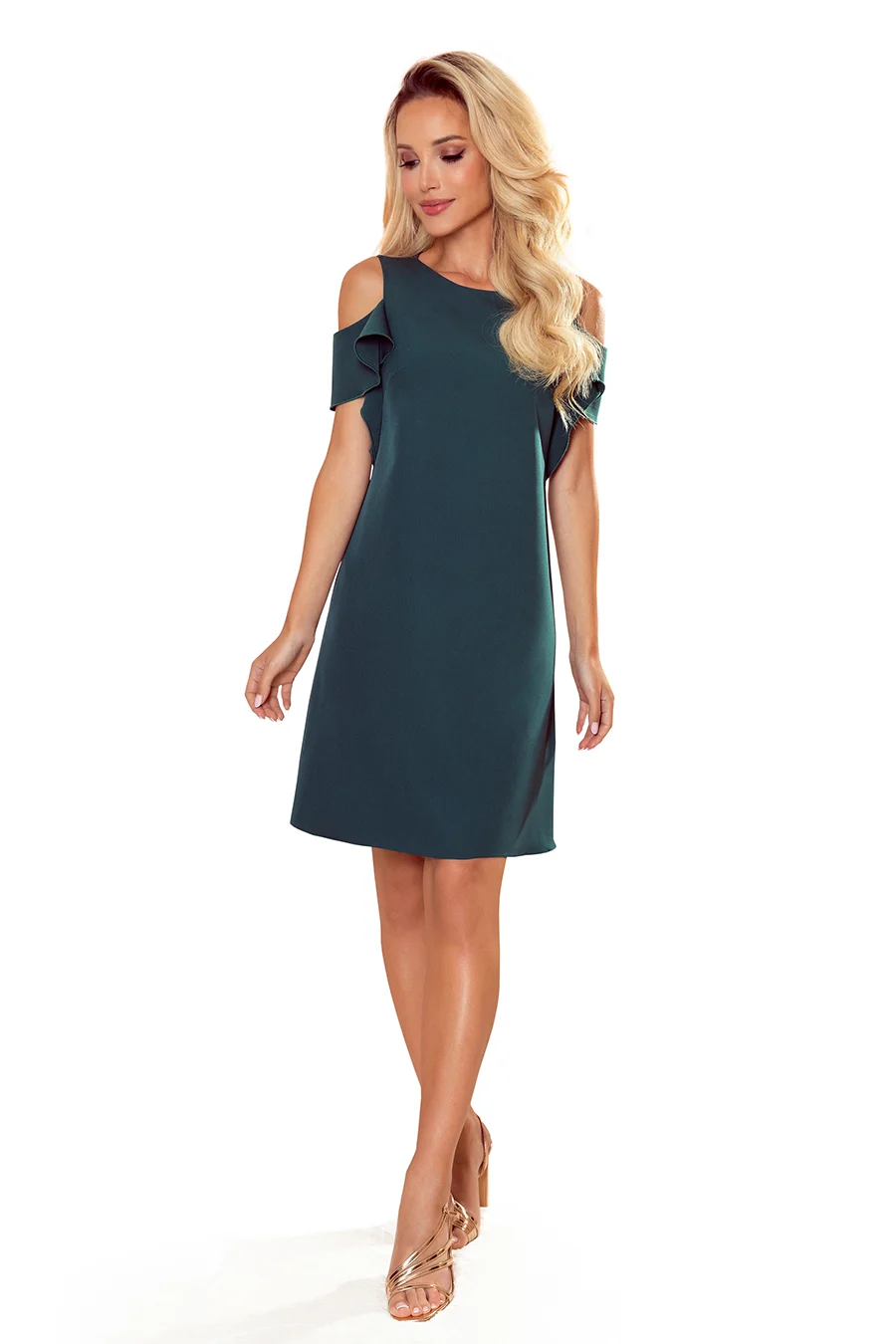 Rochie Dama Midi, Dungi, Numoco, Verde Eleganta Marimi Mari - Image 6