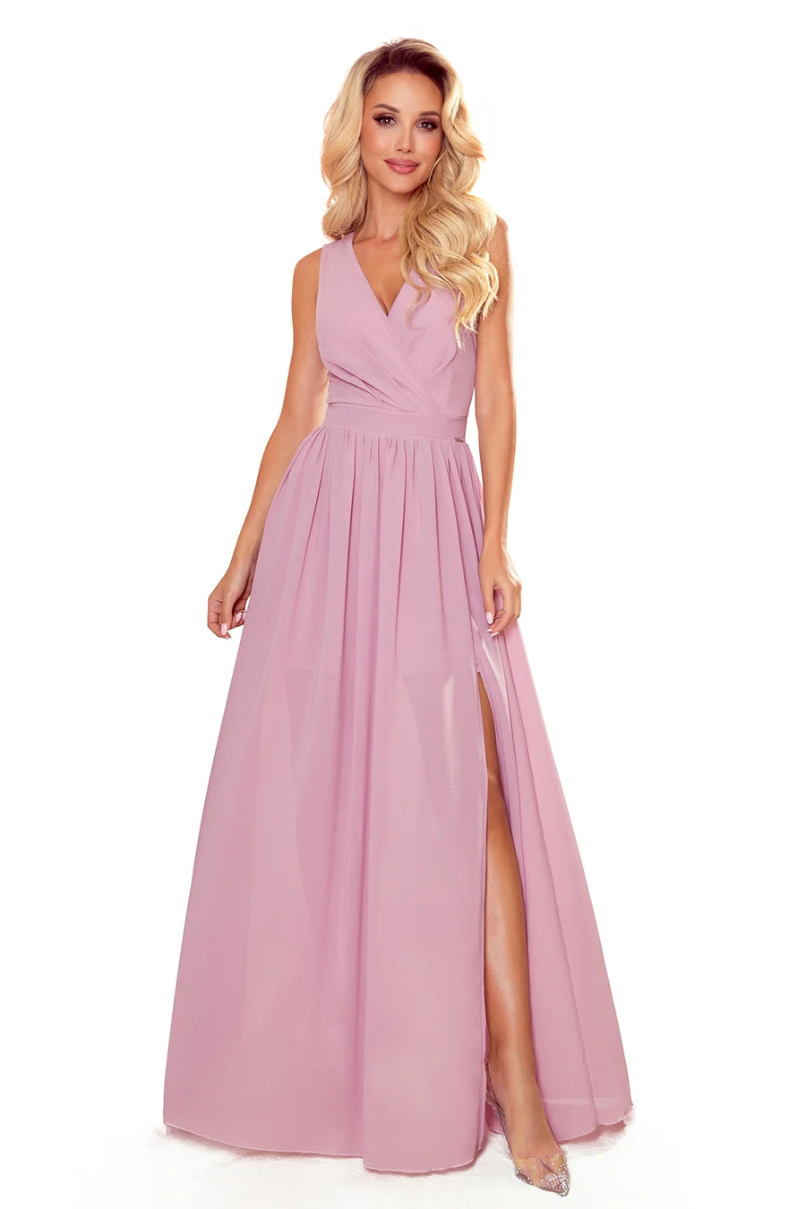 Rochie Dama Maxi, Guler inalt, Numoco, Roz Eleganta Marimi Mari - imagine 6