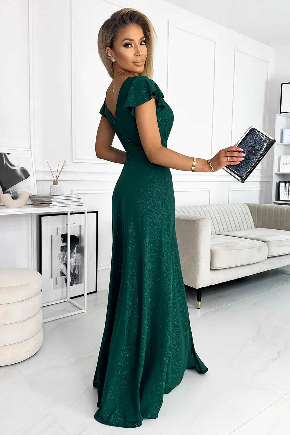 Rochie Dama Maxi, Floral, Numoco, Verde Casual Marimi Mari - imagine 2