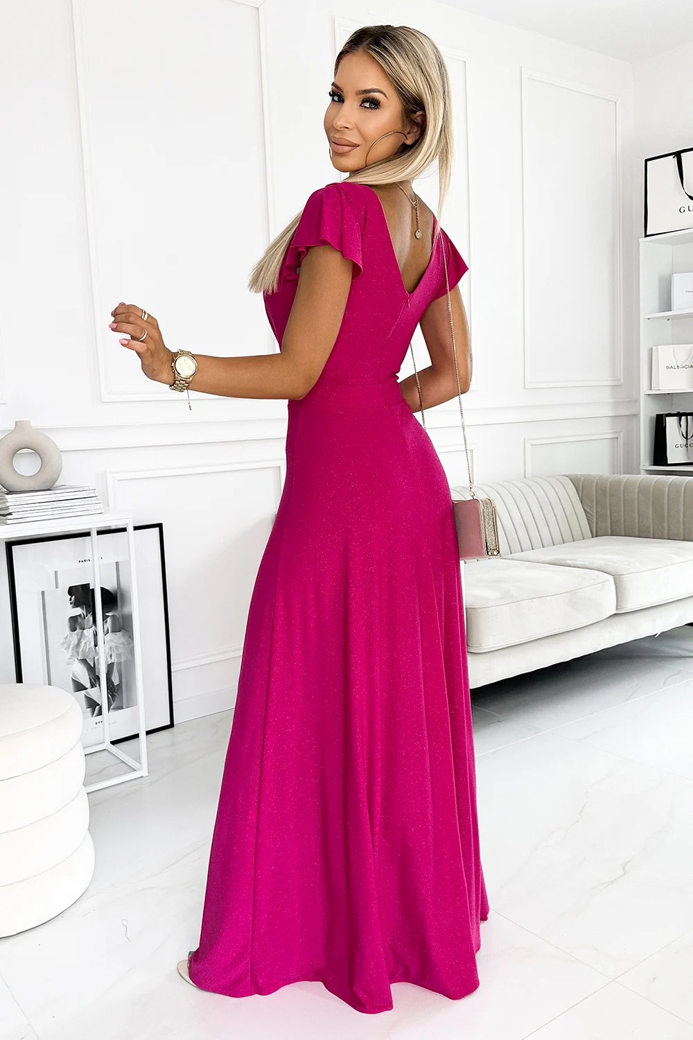 Rochie Dama Maxi, Lejera, Numoco, Fucsia de Seara Marimi Mari - imagine 3