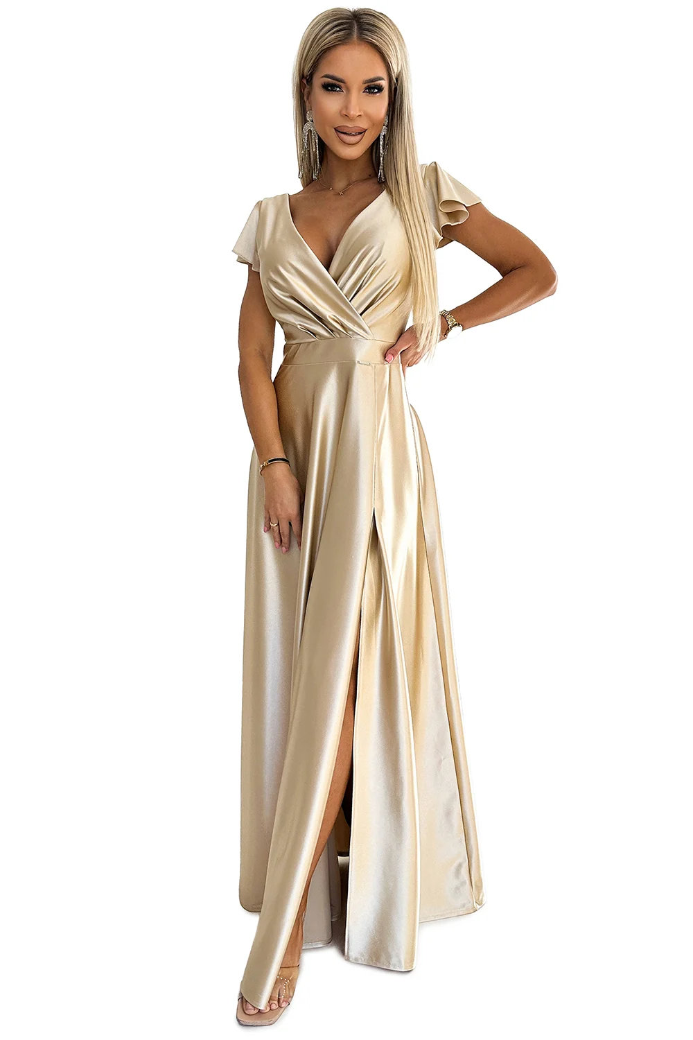 Rochie Dama Maxi, Satin, Numoco Eleganta Marimi Mari - imagine 7