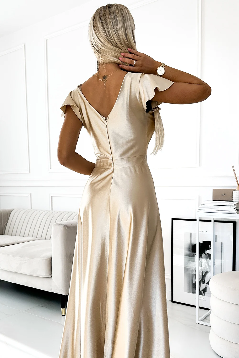 Rochie Dama Maxi, Satin, Numoco Eleganta Marimi Mari - imagine 4