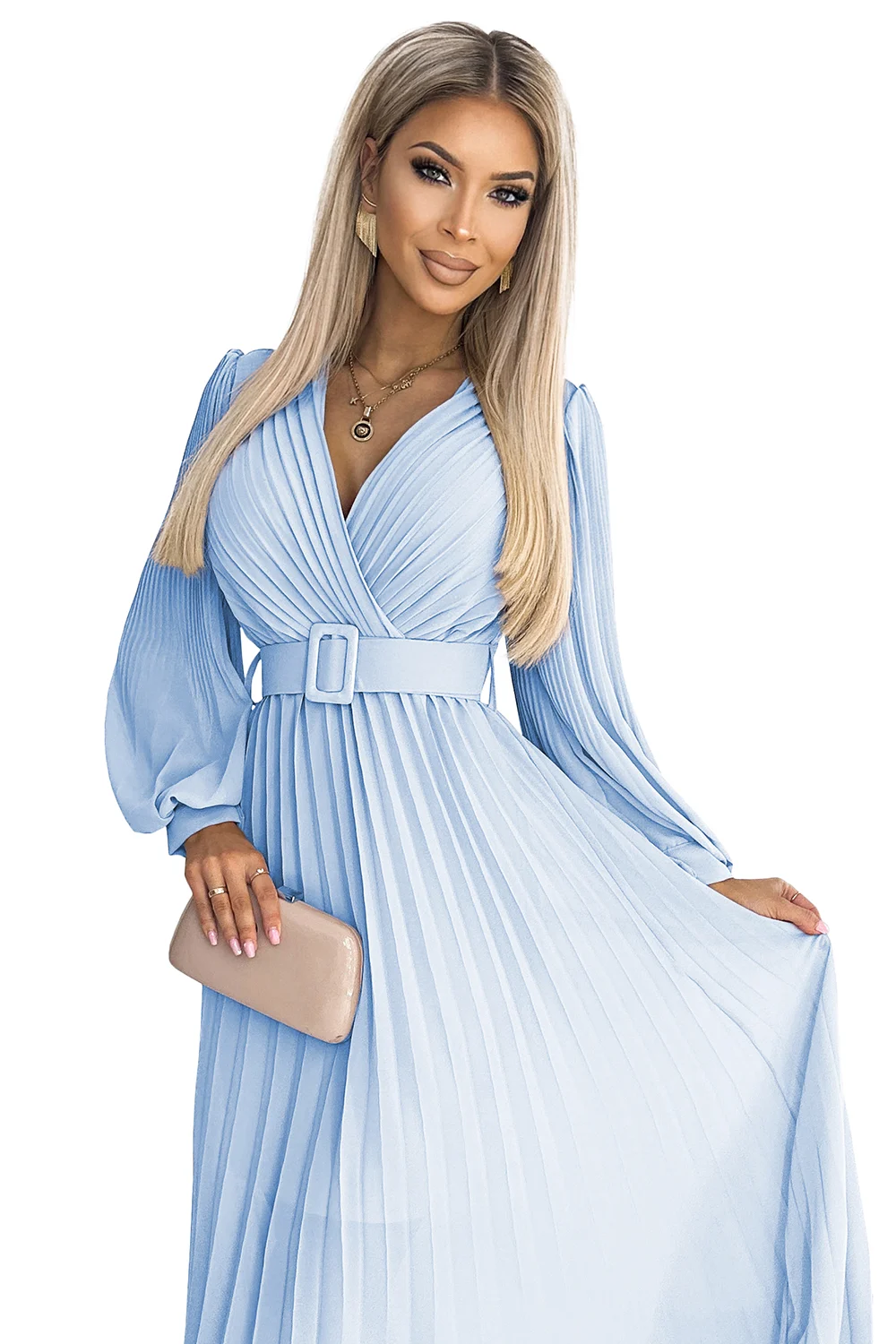 Rochie Dama Dantela, Guler inalt, Numoco, Albastru Casual - imagine 8