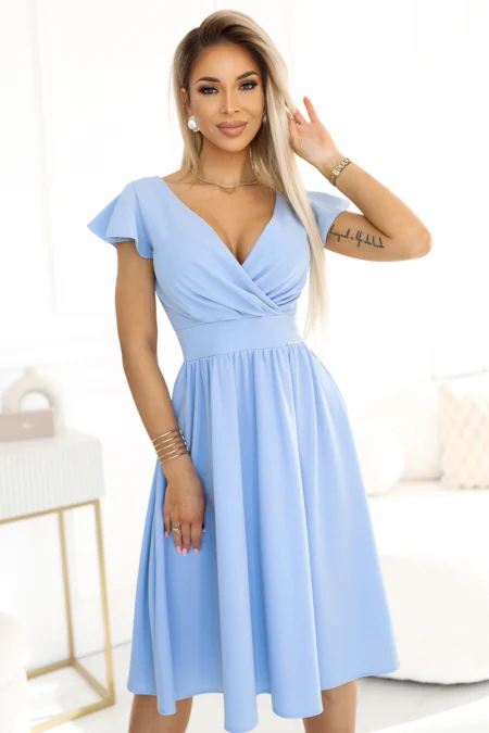 Rochie Dama Midi, Geometric, Numoco, Albastru Eleganta