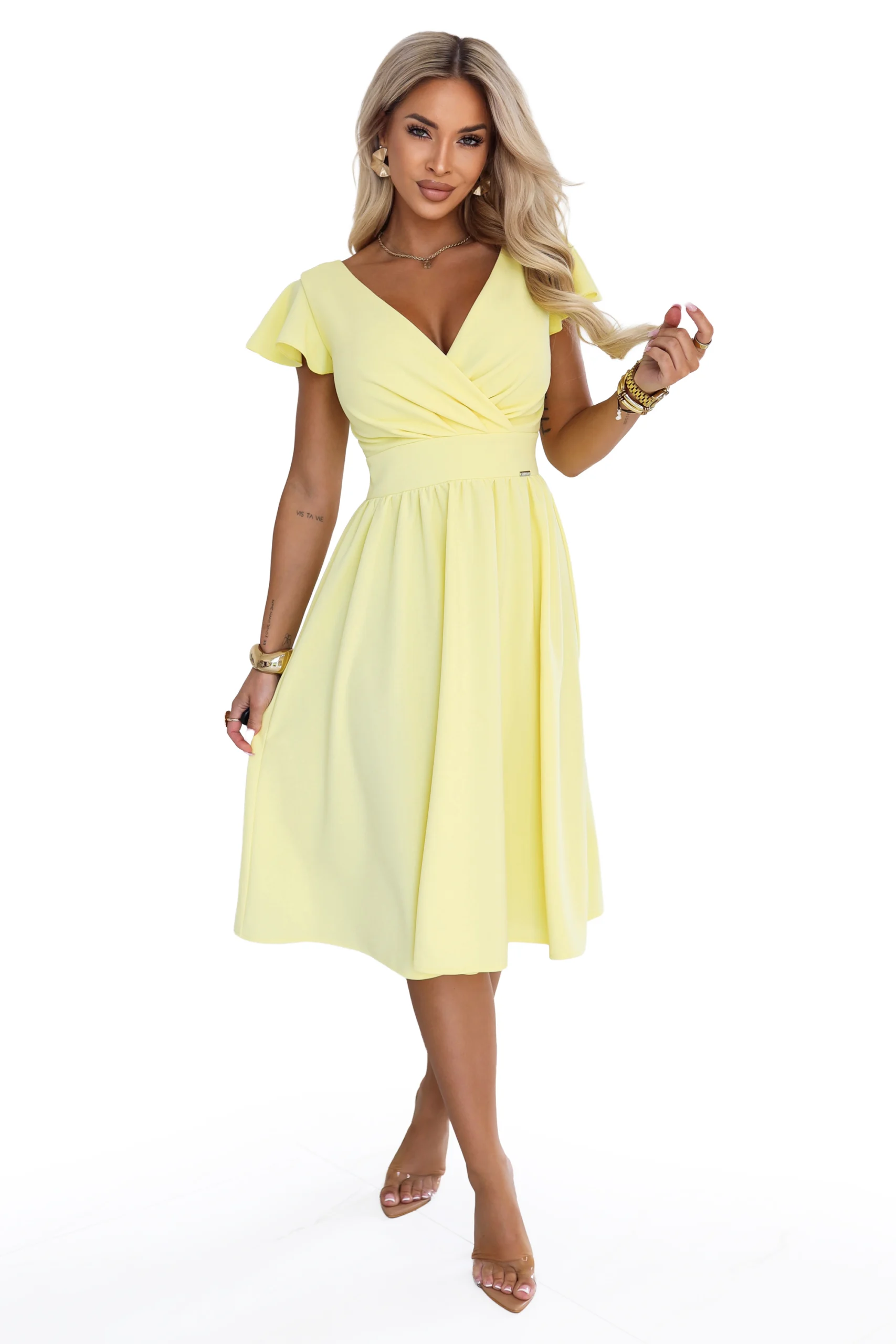 Rochie Dama Midi, Floral, Numoco, Galben de Petrecere - imagine 7