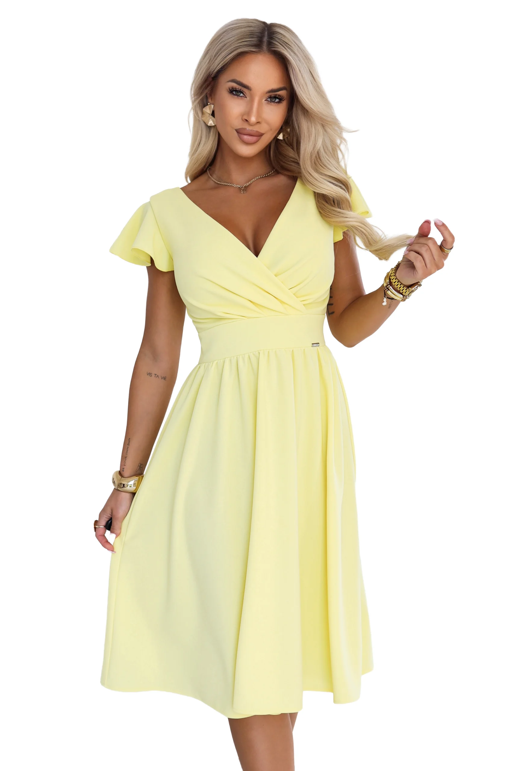 Rochie Dama Midi, Floral, Numoco, Galben de Petrecere - imagine 8