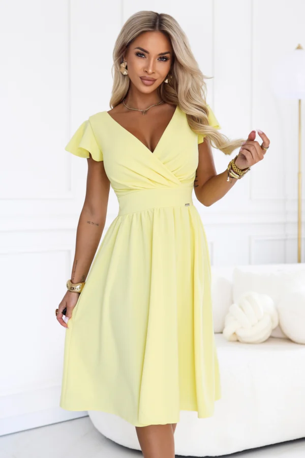 Rochie Dama Midi, Floral, Numoco, Galben de Petrecere