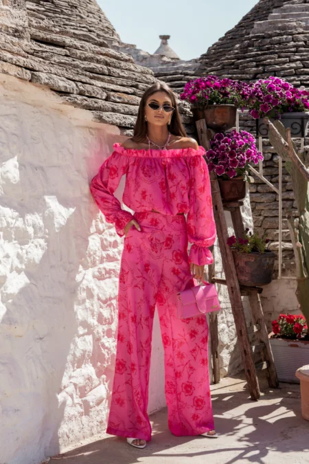 Compleu lniany MIA - Floria Pink