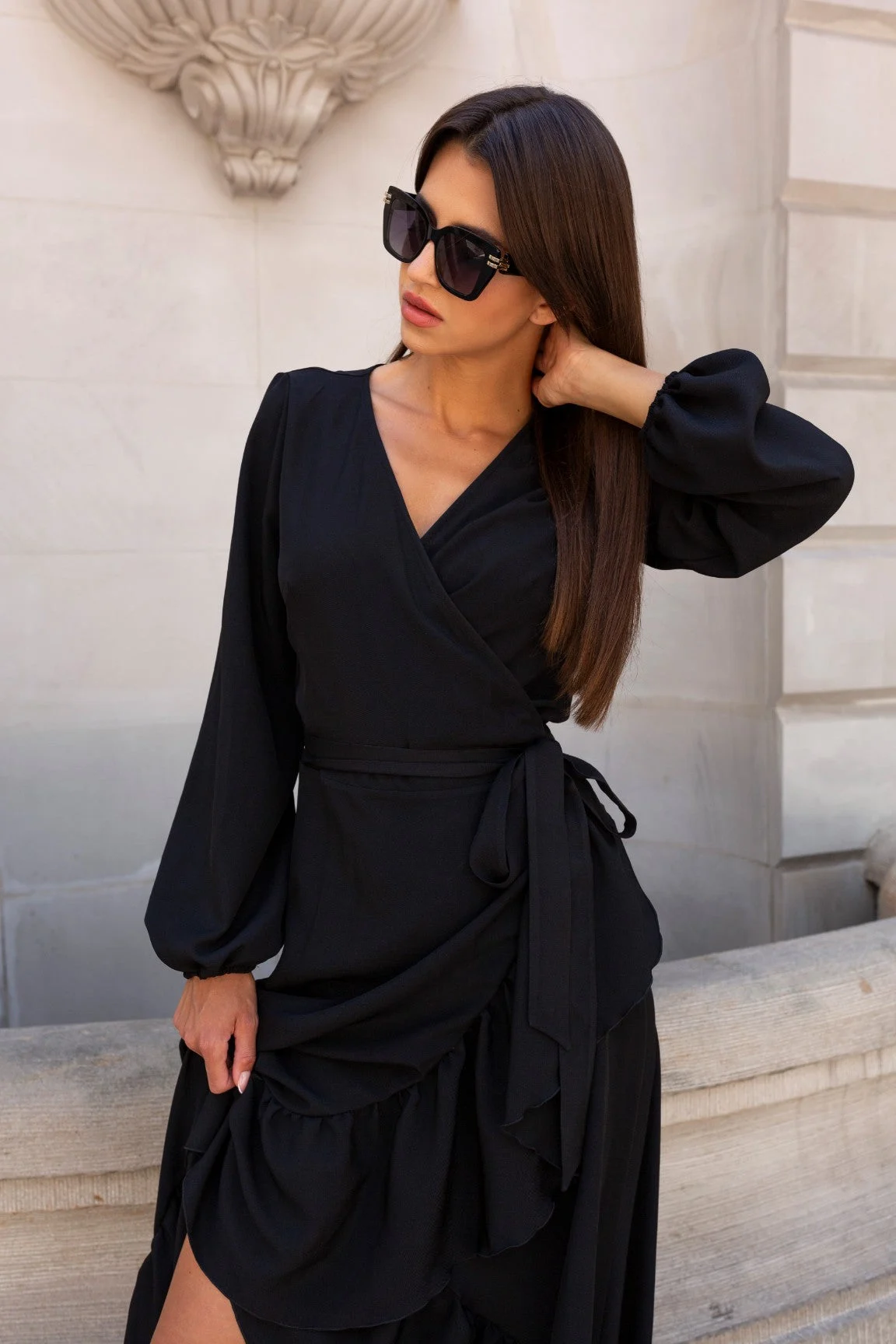 Rochie "ANNA" długa - Negru - Image 3