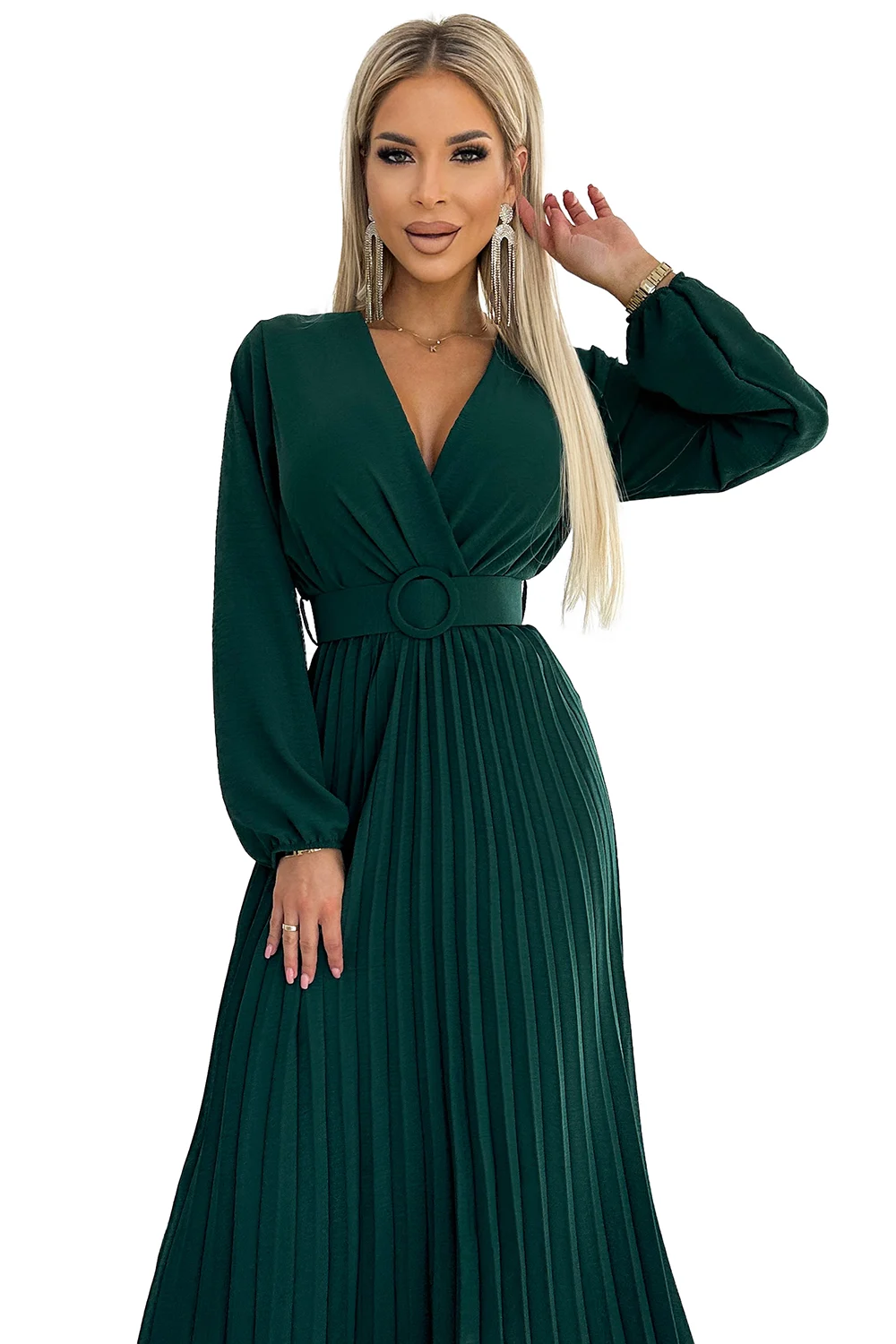 Rochie Dama Midi, Lejera, Numoco, Verde Eleganta - Image 8