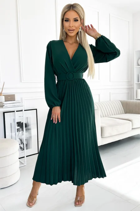 Rochie Dama Midi, Lejera, Numoco, Verde Eleganta