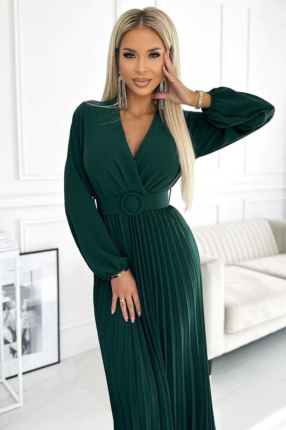 Rochie Dama Midi, Lejera, Numoco, Verde Eleganta - Image 2