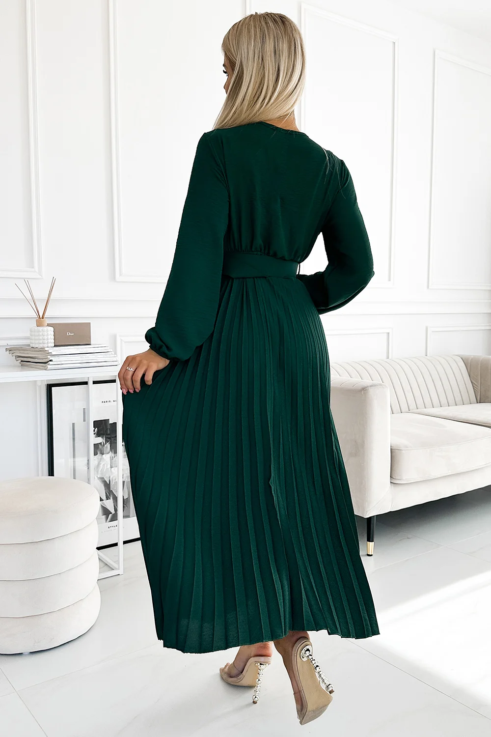 Rochie Dama Midi, Lejera, Numoco, Verde Eleganta - Image 3