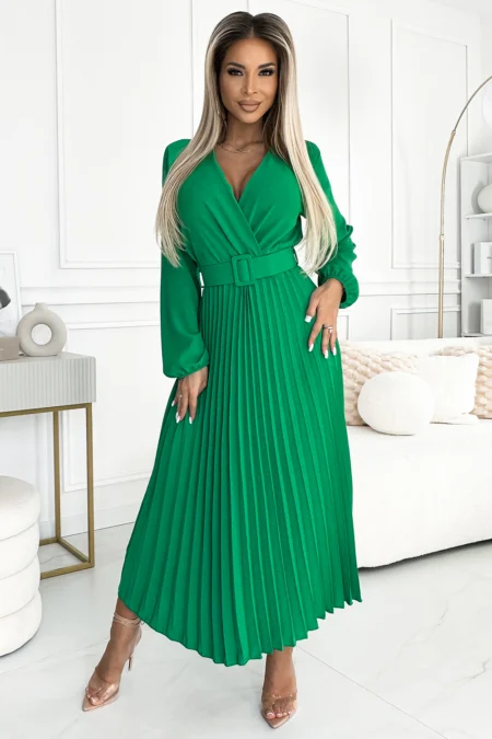 Rochie Dama Midi, Guler inalt, Numoco, Verde Casual
