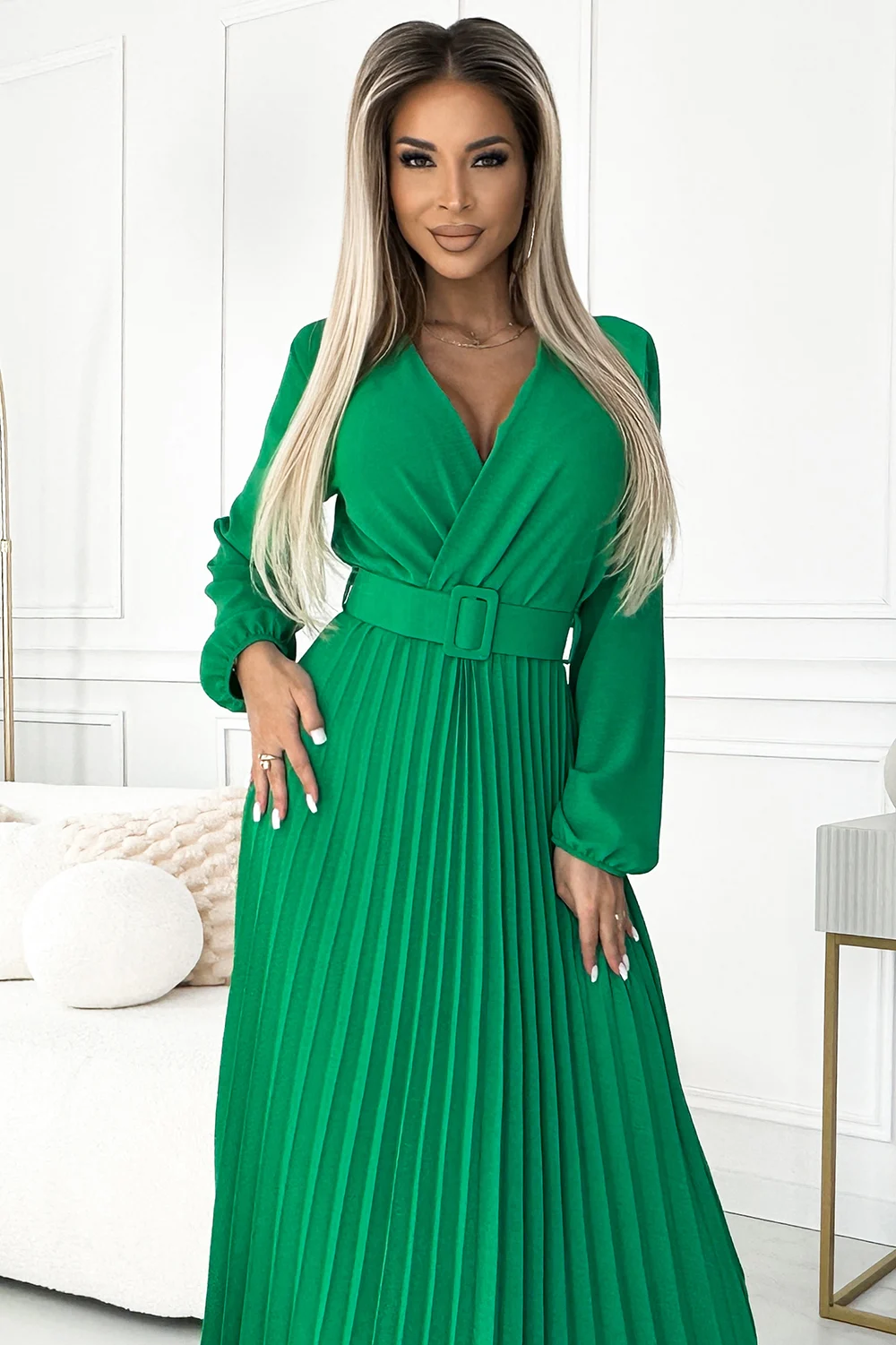 Rochie Dama Midi, Guler inalt, Numoco, Verde Casual - Image 5