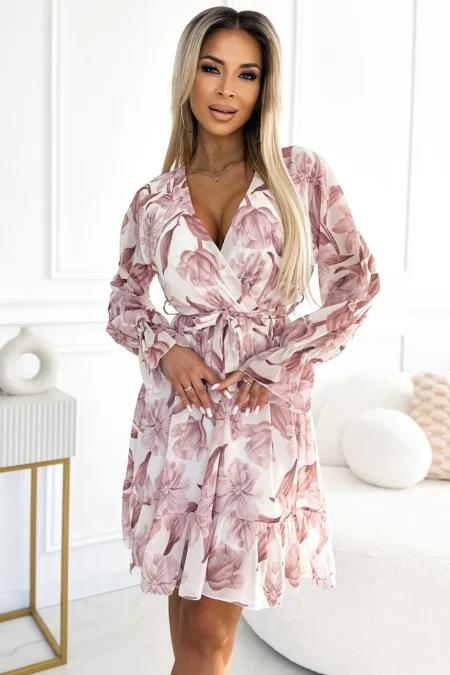 Rochie Dama Floral, Lejera, Numoco, Bej Casual