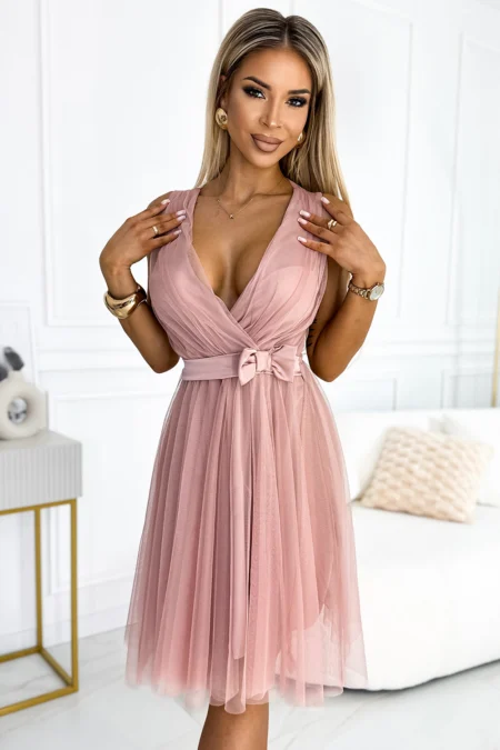Rochie Dama Midi, Satin, Numoco, Roz Eleganta