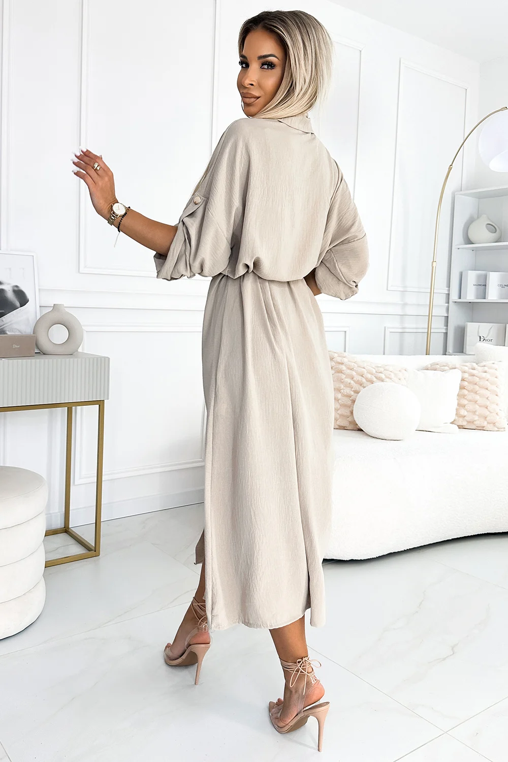 Rochie Dama Midi, Lejera, Numoco, Bej Eleganta - Image 3