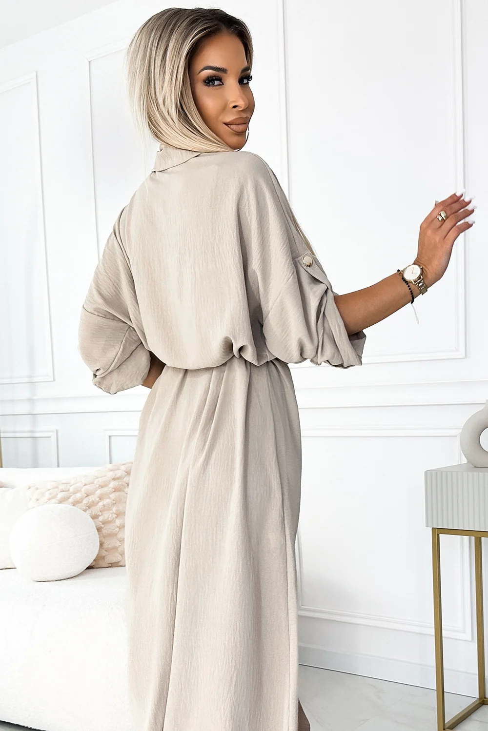 Rochie Dama Midi, Lejera, Numoco, Bej Eleganta - Image 5