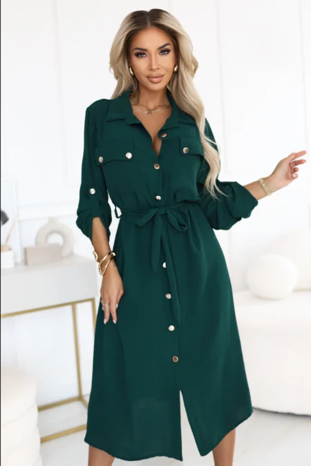 Rochie Dama Midi, Floral, Numoco, Verde Eleganta Office