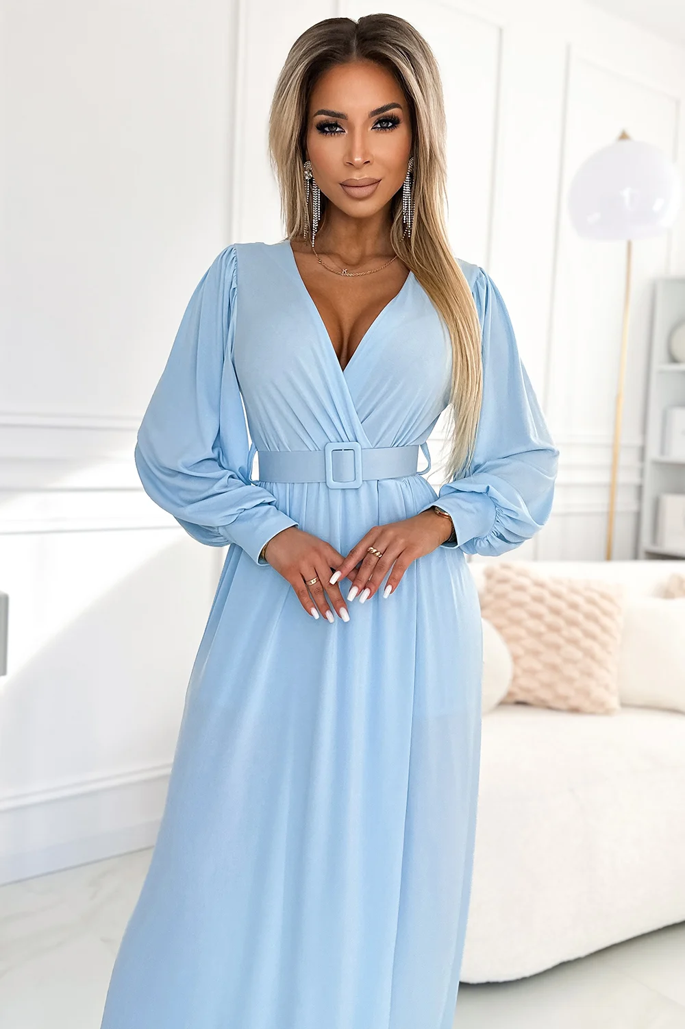 Rochie Dama Maxi, Floral, Numoco, Albastru de Vara - imagine 2