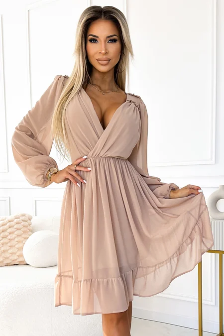 Rochie Dama Midi, Lejera, Numoco, Bej Eleganta