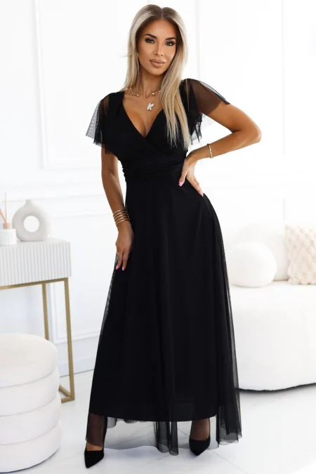 Rochie Dama Maxi, Floral, Numoco, Negru Eleganta