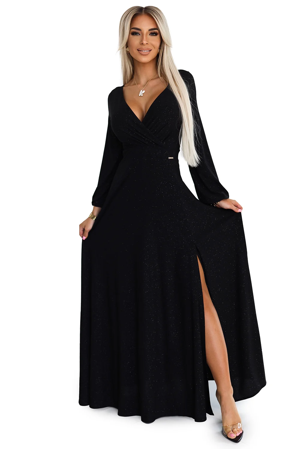 Rochie Dama Maxi, Floral, Numoco, Negru Casual Marimi Mari - imagine 7