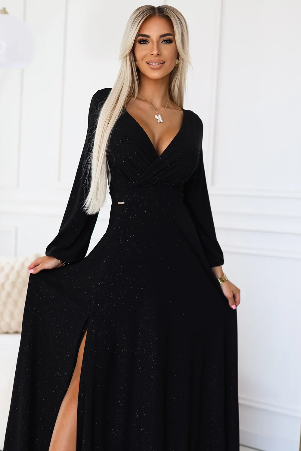 Rochie Dama Maxi, Floral, Numoco, Negru Casual Marimi Mari - imagine 4