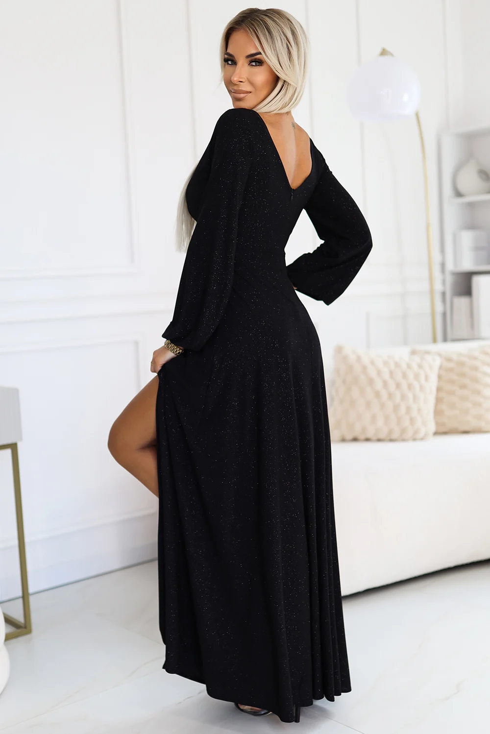 Rochie Dama Maxi, Floral, Numoco, Negru Casual Marimi Mari - imagine 3