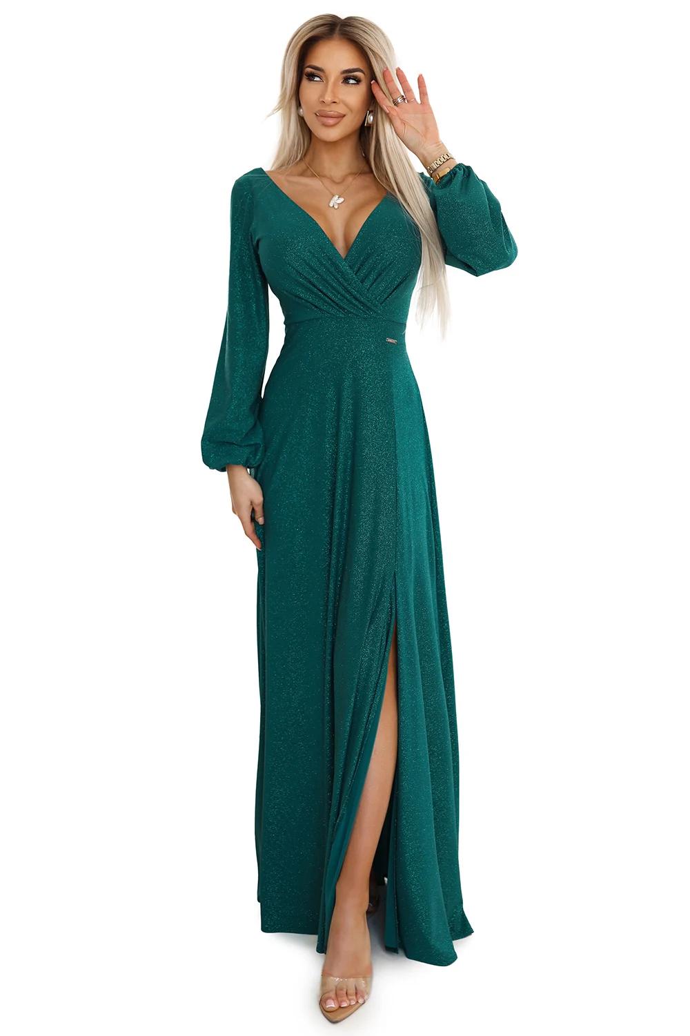 Rochie Dama Maxi, Floral, Numoco, Verde Eleganta Marimi Mari - imagine 7