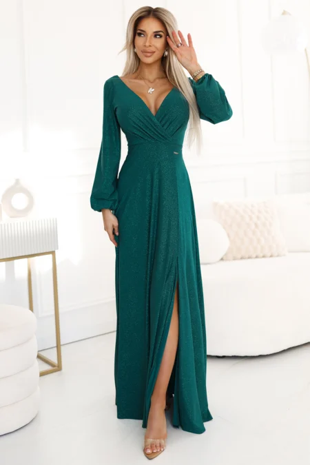 Rochie Dama Maxi, Floral, Numoco, Verde Eleganta Marimi Mari