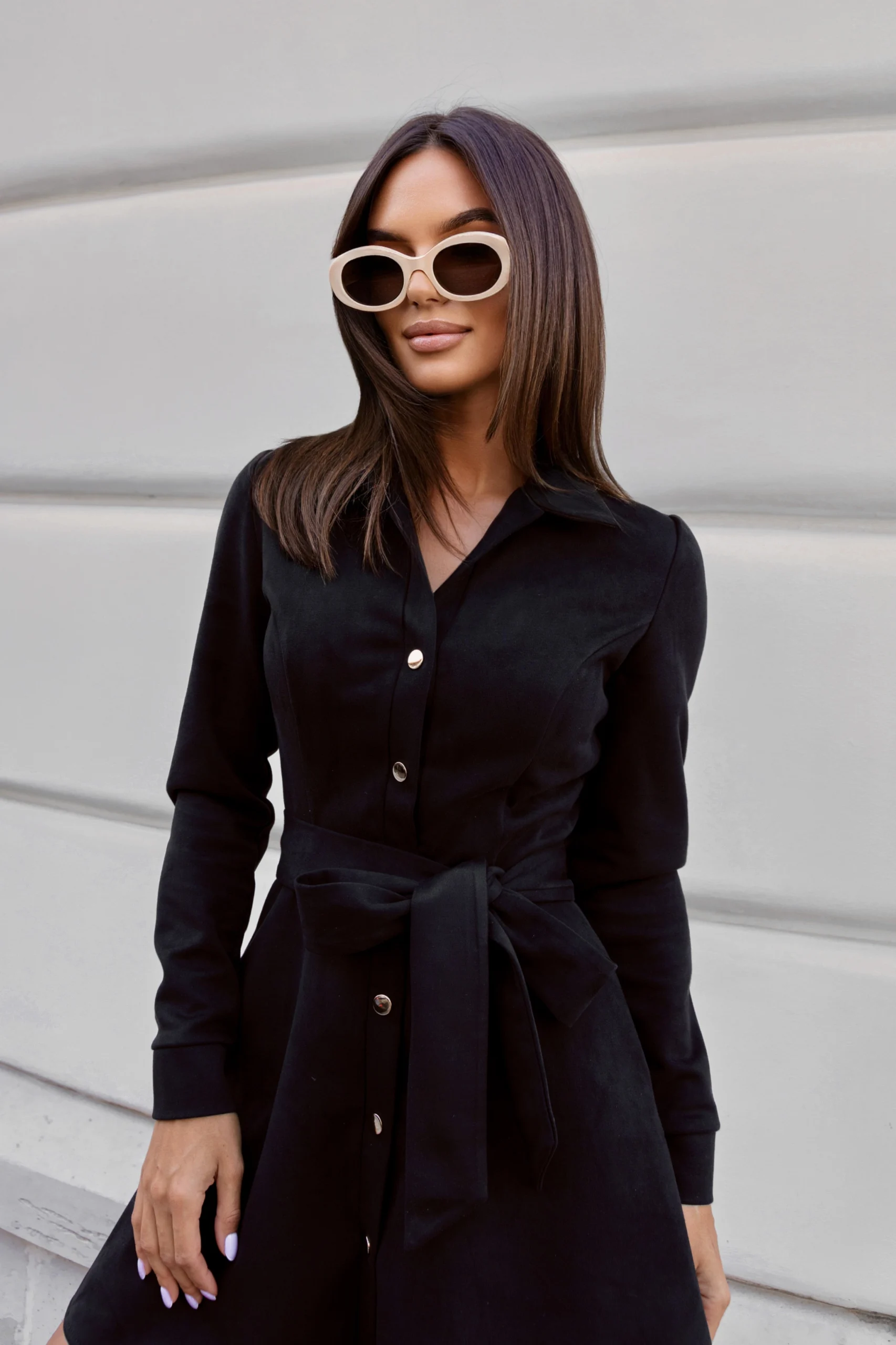 Rochie koszulowa LANA - Negru - imagine 2