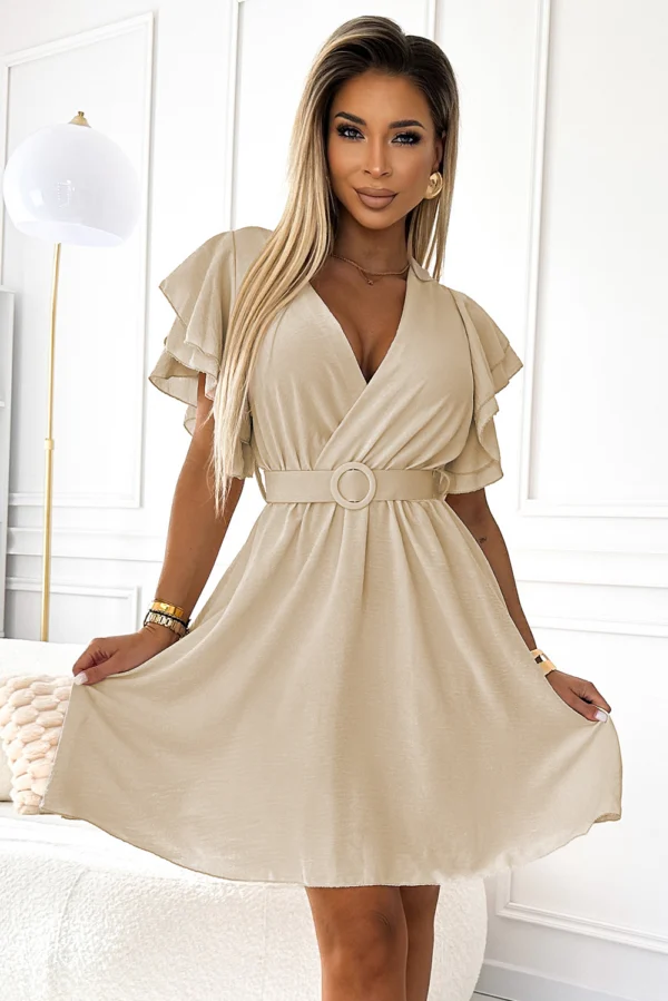 Rochie Dama Mulata, Maneca 3/4, Numoco, Bej Casual