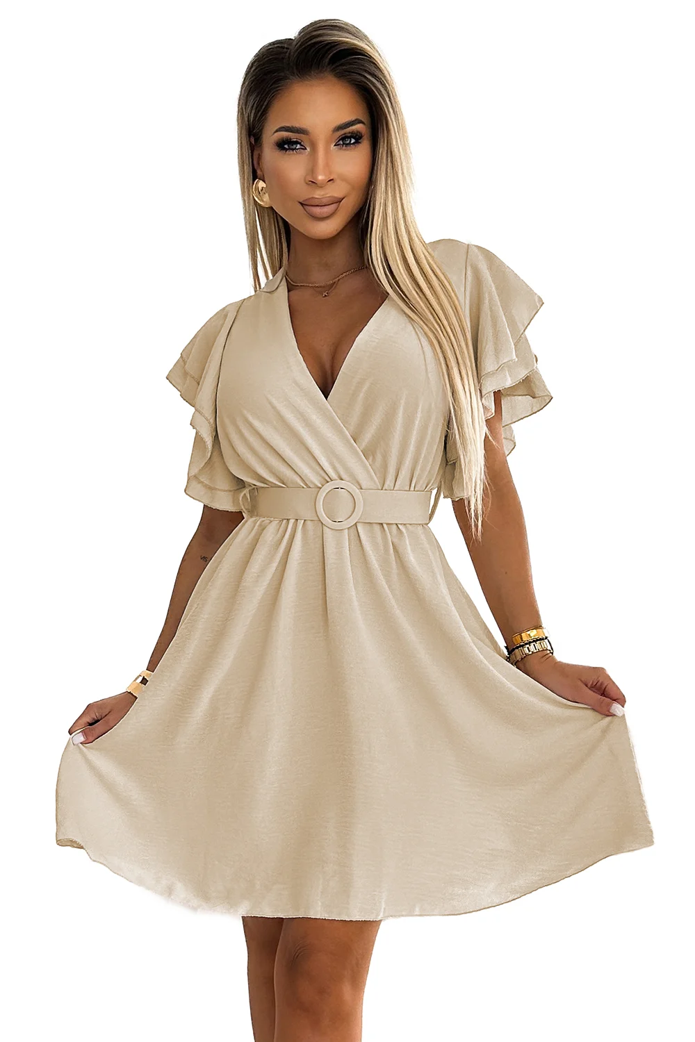 Rochie Dama Mulata, Maneca 3/4, Numoco, Bej Casual - imagine 6