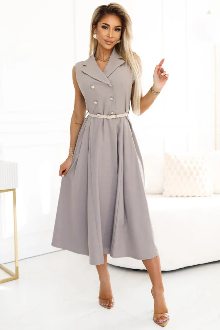 Rochie Dama Midi, Lejera, Numoco, Bej Eleganta