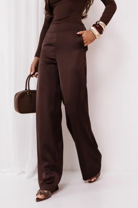 Pantaloni satynowe DIVA - Brąz
