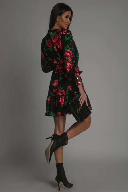 Rochie Anna - Czarnym Tle Kwiat