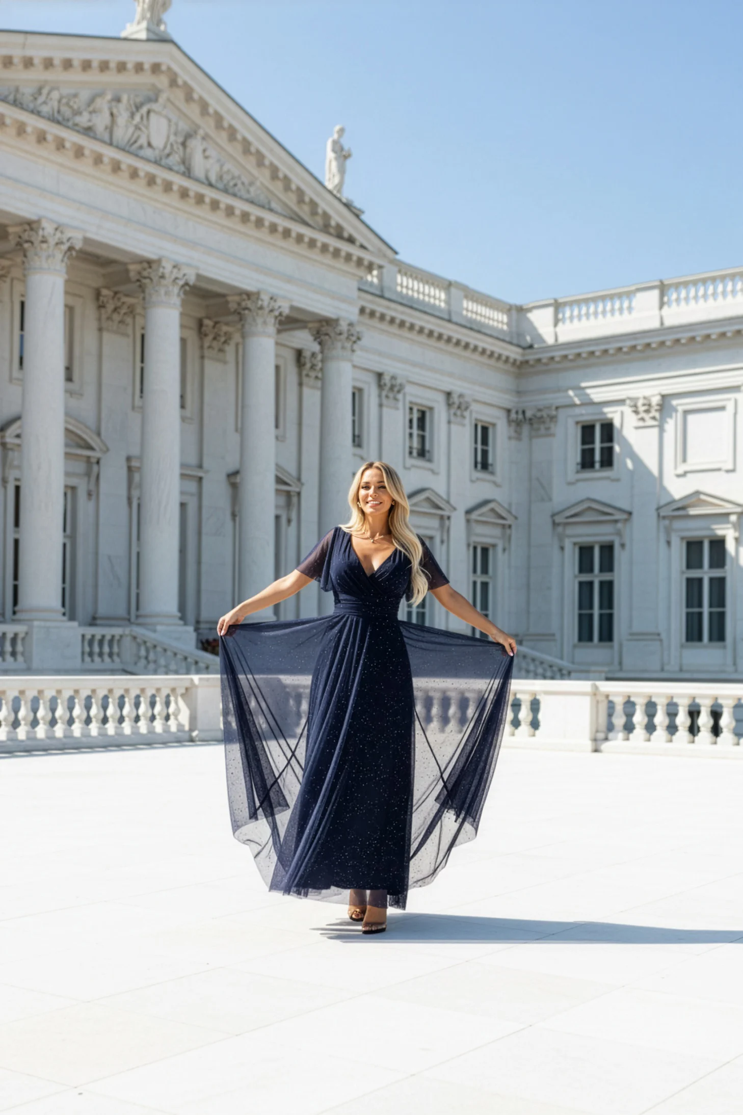 Rochie Dama Maxi, Floral, Numoco, Bleumarin de Seara - imagine 6