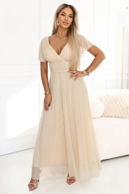 Rochie Dama Maxi, Lejera, Numoco, Bej de Ocazie Nunta
