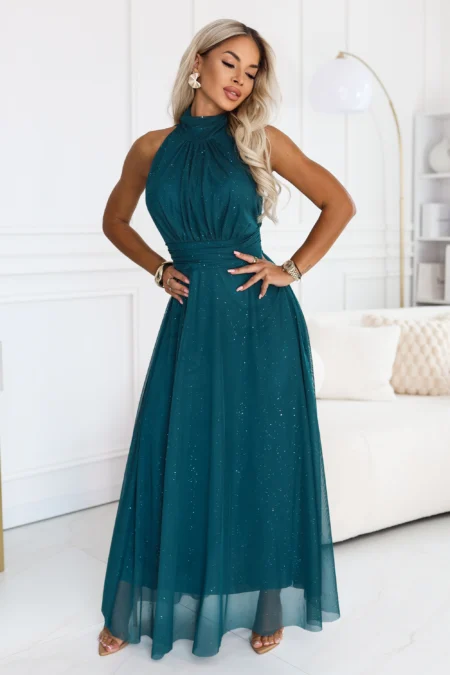 Rochie Dama Maxi, Floral, Numoco, Verde de Seara