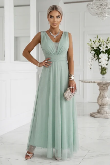Rochie Dama Maxi, Dantela, Numoco, Verde de Seara
