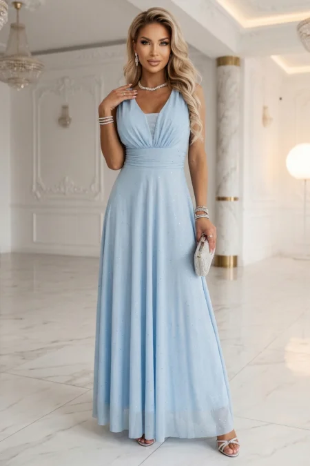 Rochie Dama Maxi, Decolteu in V, Numoco, Albastru de Seara