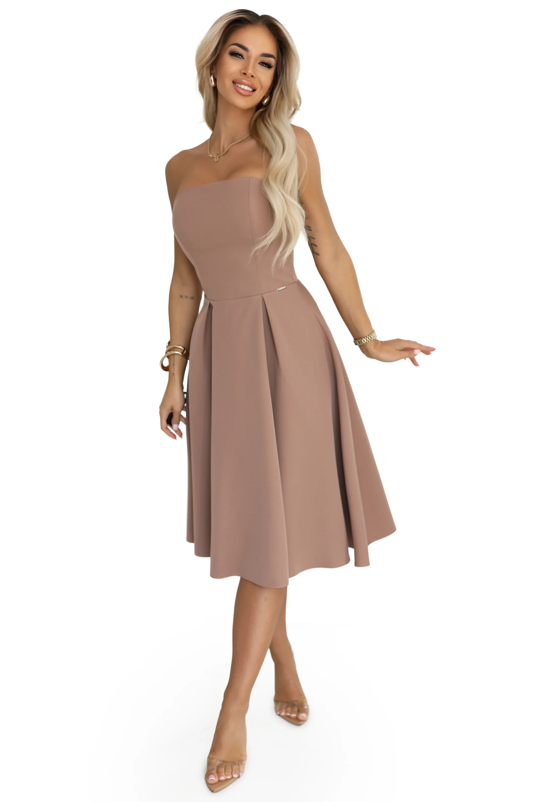 Rochie Dama Midi, Lejera, Numoco, Bej de Seara - imagine 6