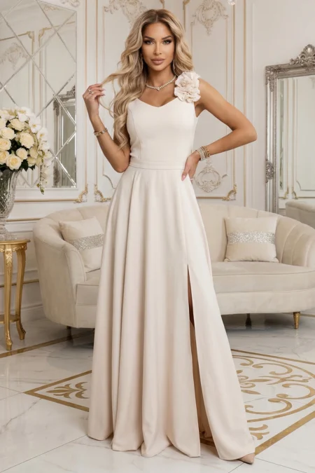 Rochie Dama Maxi, Dantela, Numoco, Bej de Seara Marimi Mari