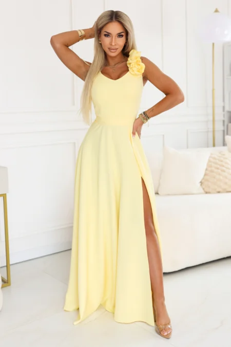 Rochie Dama Maxi, Lejera, Numoco, Galben de Seara Marimi Mari