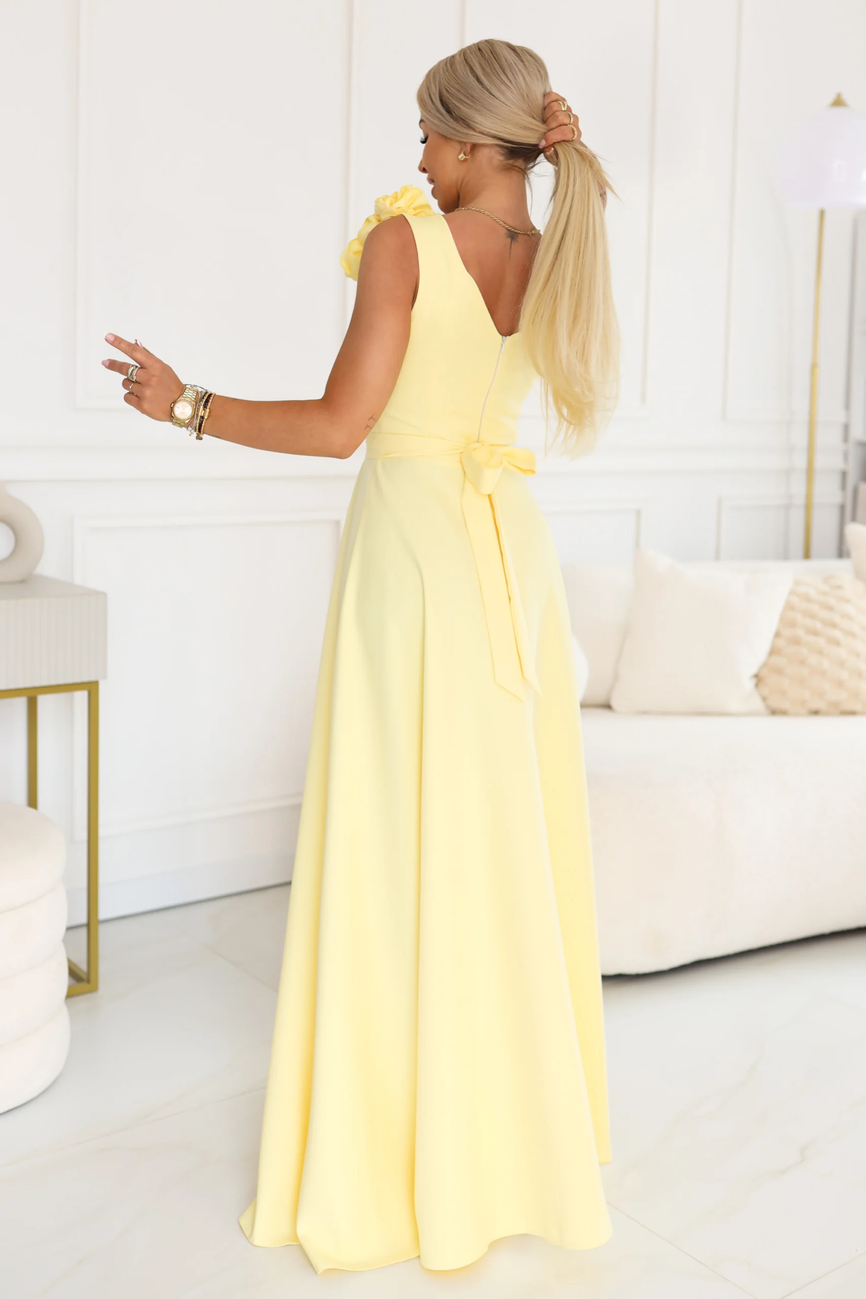 Rochie Dama Maxi, Lejera, Numoco, Galben de Seara Marimi Mari - imagine 3