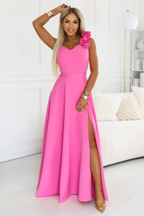 Rochie Dama Maxi, Dantela, Numoco, Roz de Seara Marimi Mari